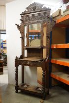 Victorian Oak Hall Stand / Hallstand, heavily carved with foliage scrolls and green man mask, with