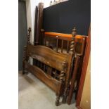 Edwardian Mahogany Inlaid Double Bedstead together with another Bedstead with barley-twist supports