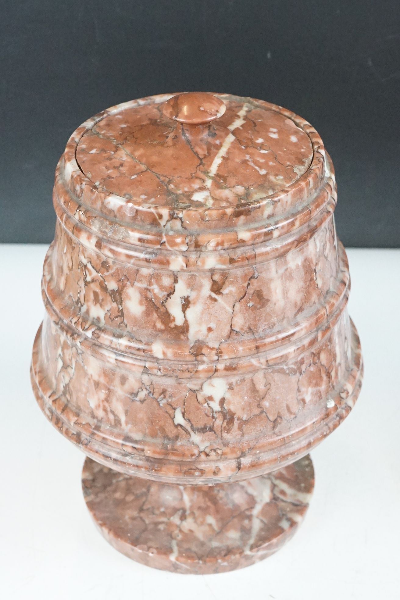 Carved marble footed storage jar & cover (approx 23.5cm high), together with a set of six footed - Image 3 of 13