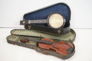 Keech banjolele, impressed marks ' A.R 650 ', cased together with a violin label inside " The