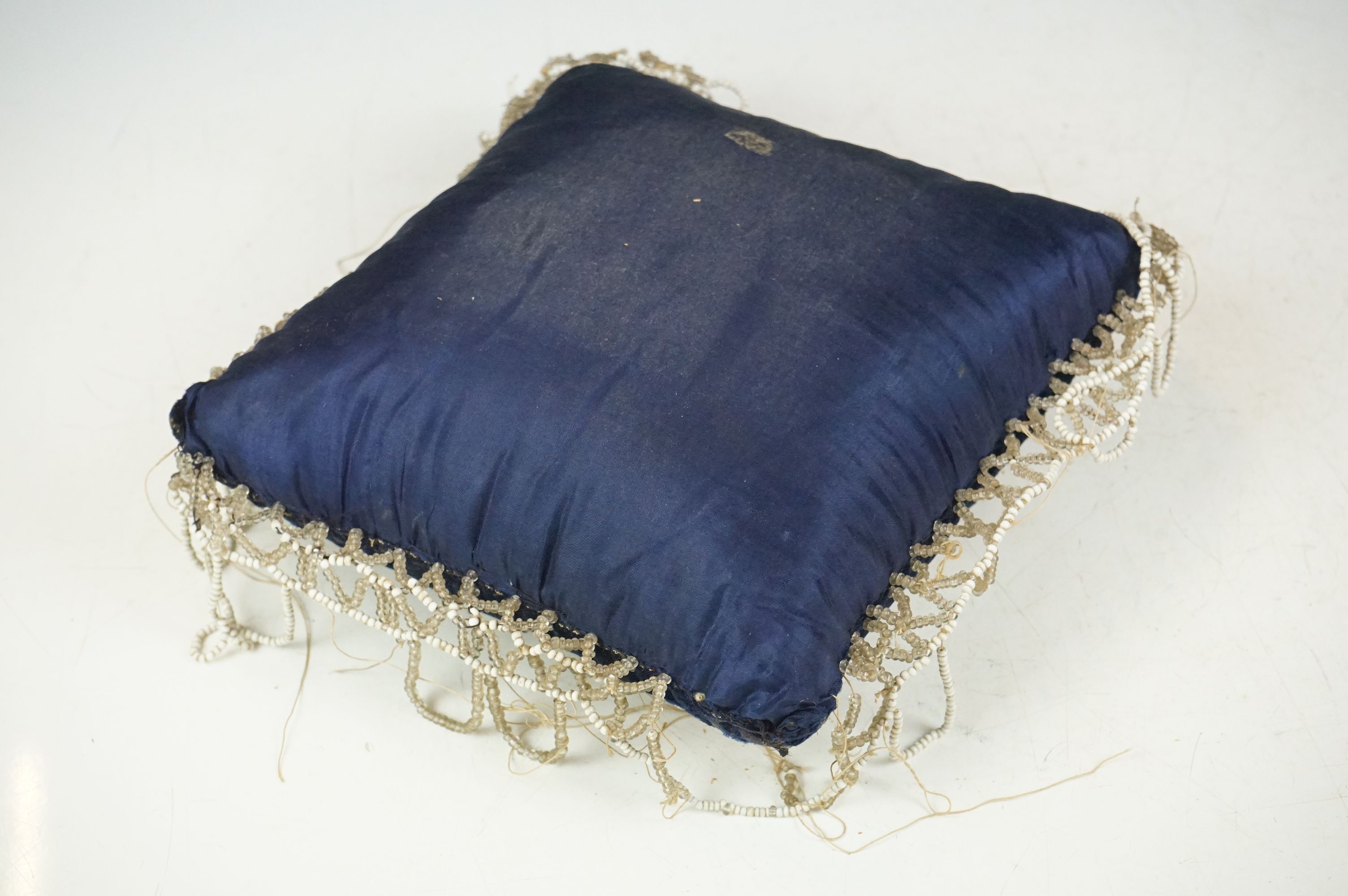 Two 19th Century Victorian beaded pin cushions to include a blue velvet cushion with foliate bead - Image 11 of 11