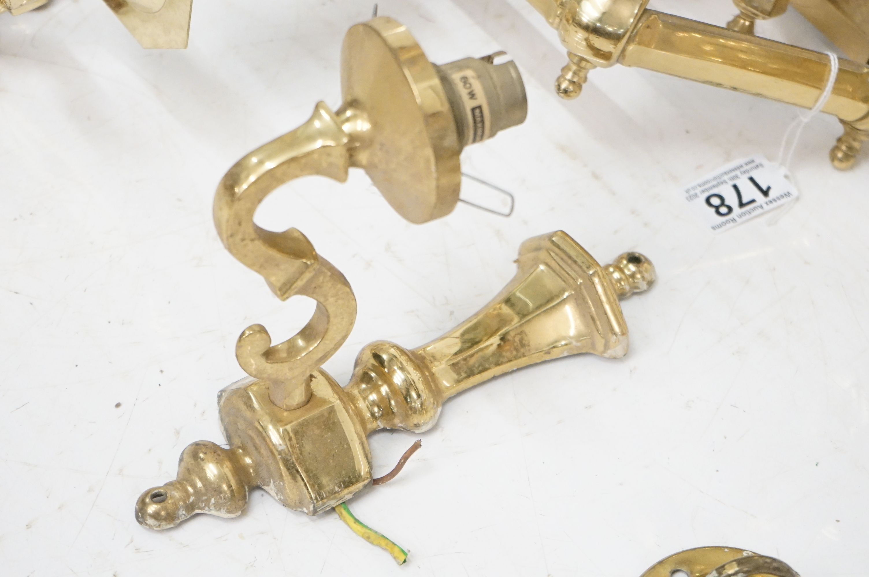 Seven contemporary brass wall lights to include a three-light example (approx 50cm high), a set of - Image 4 of 8