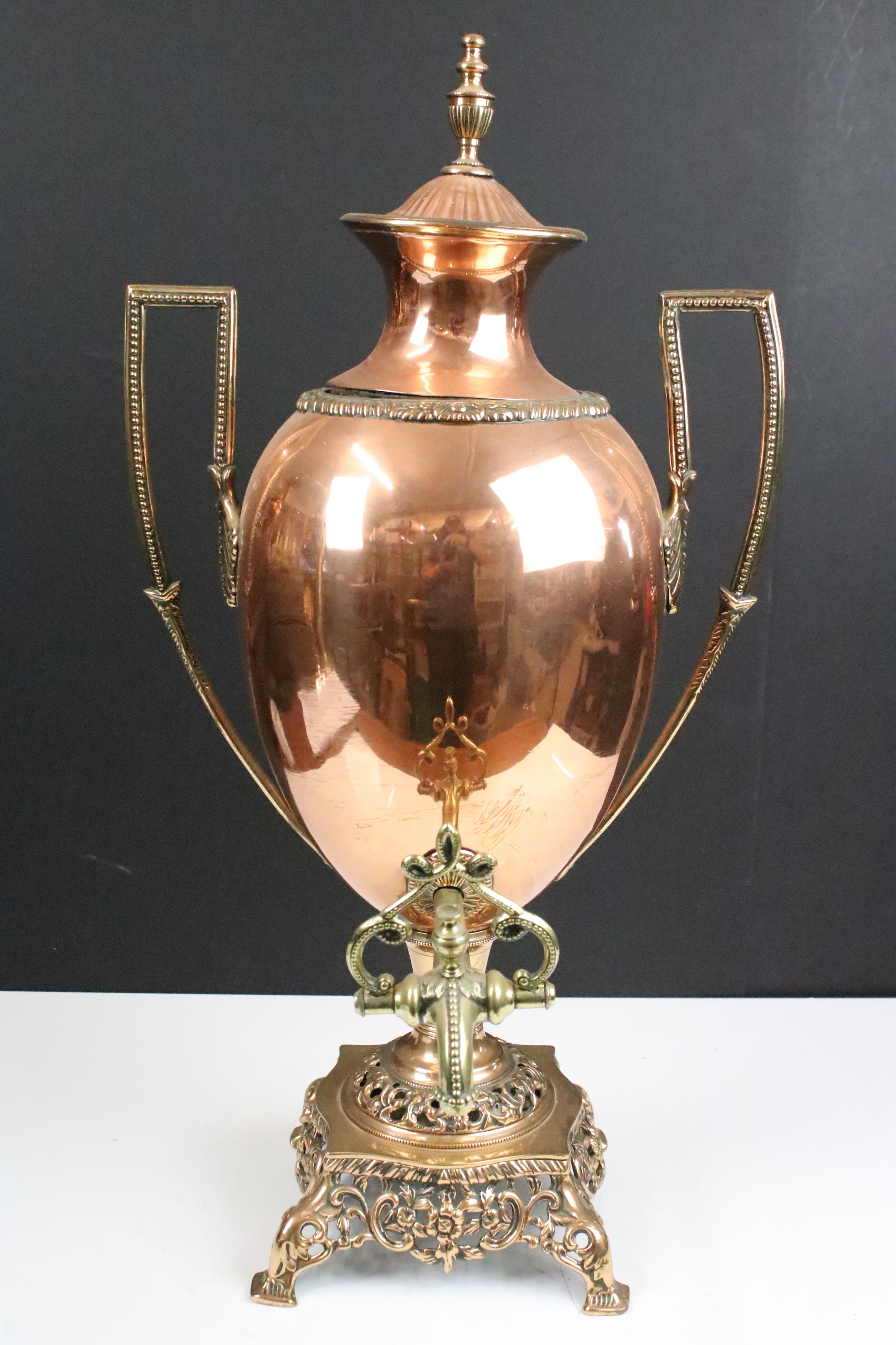 Mid 19th century twin-handled copper Samovar or tea urn & cover of ovoid form, with beaded - Image 2 of 6