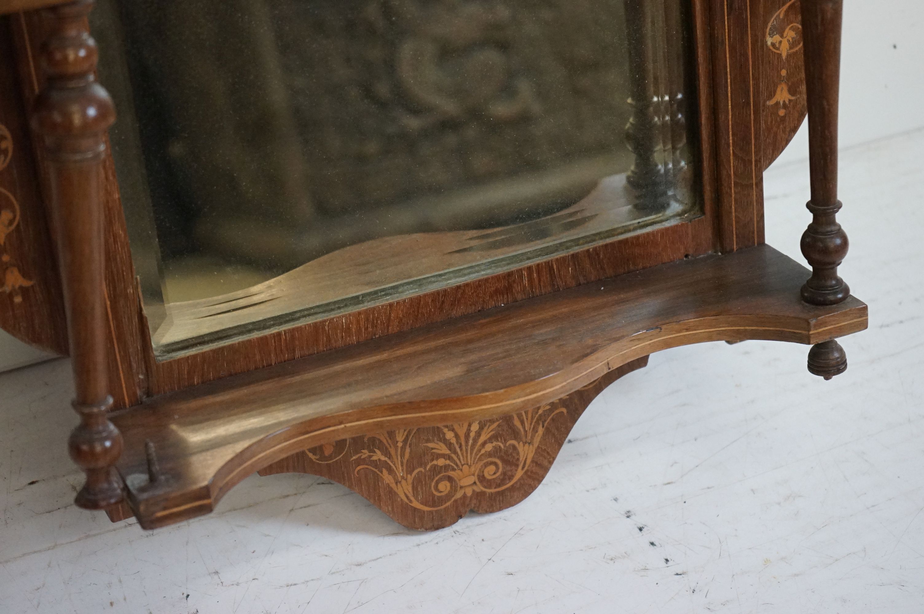 Victorian Walnut and Marquetry Inlaid Combination Hall Mirror and Shelf, 65cm wide x 95cm high - Image 4 of 7