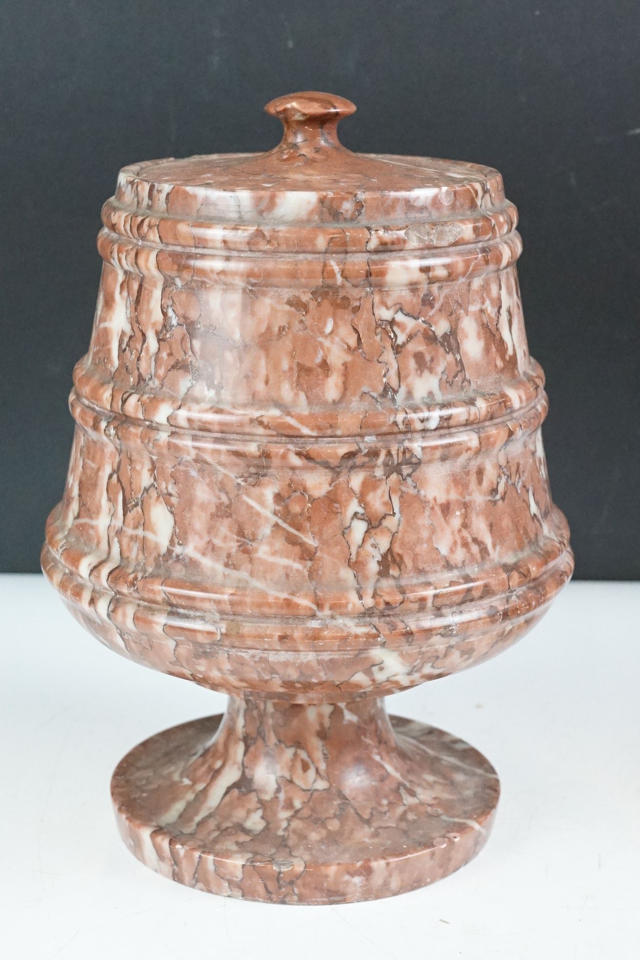 Carved marble footed storage jar & cover (approx 23.5cm high), together with a set of six footed - Image 2 of 13