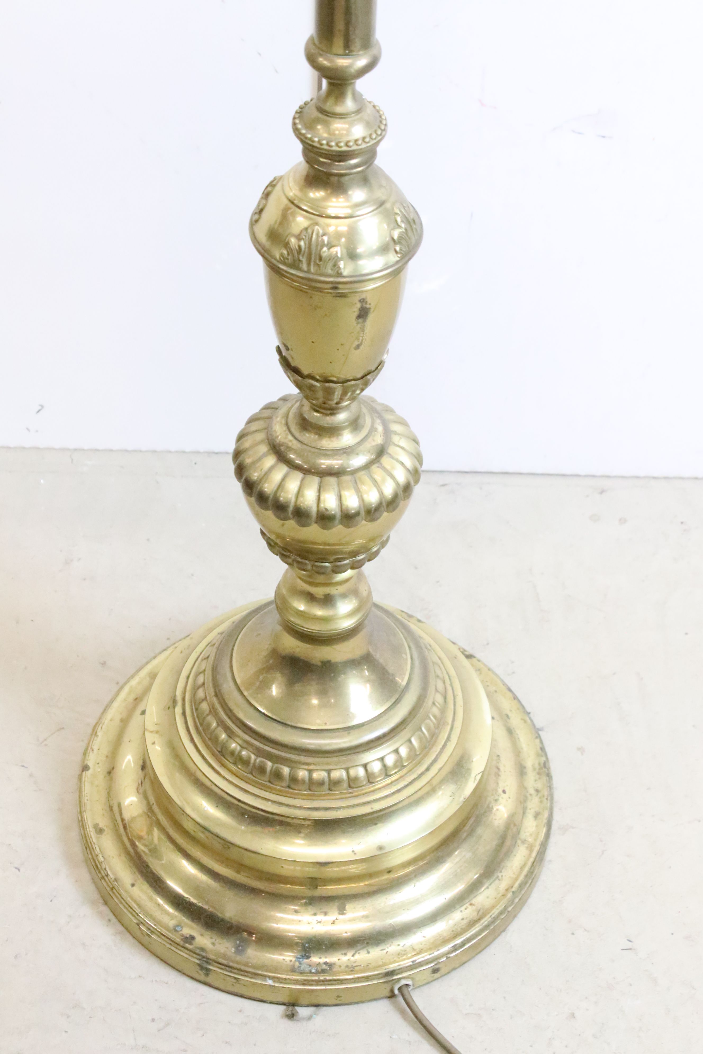 Brass Standard Lamp raised on a stepped circular base, with shade, total height 188cm - Image 4 of 5