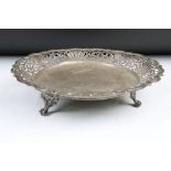 A large fully hallmarked sterling silver three footed tray, assay marked for Sheffield, maker marked