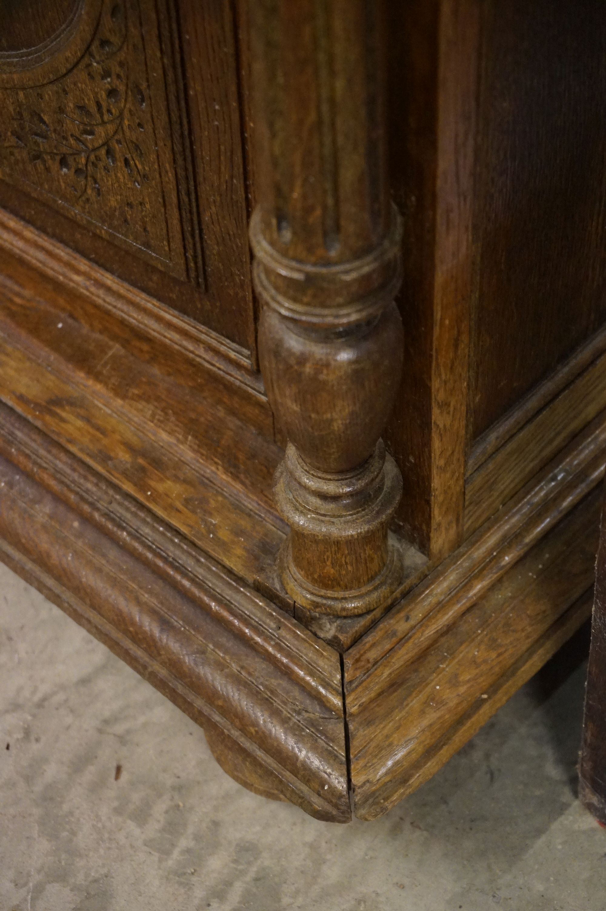 19th century Carved Oak Gothic Cabinet, the upper structure with three carved panel doors, all - Image 16 of 18