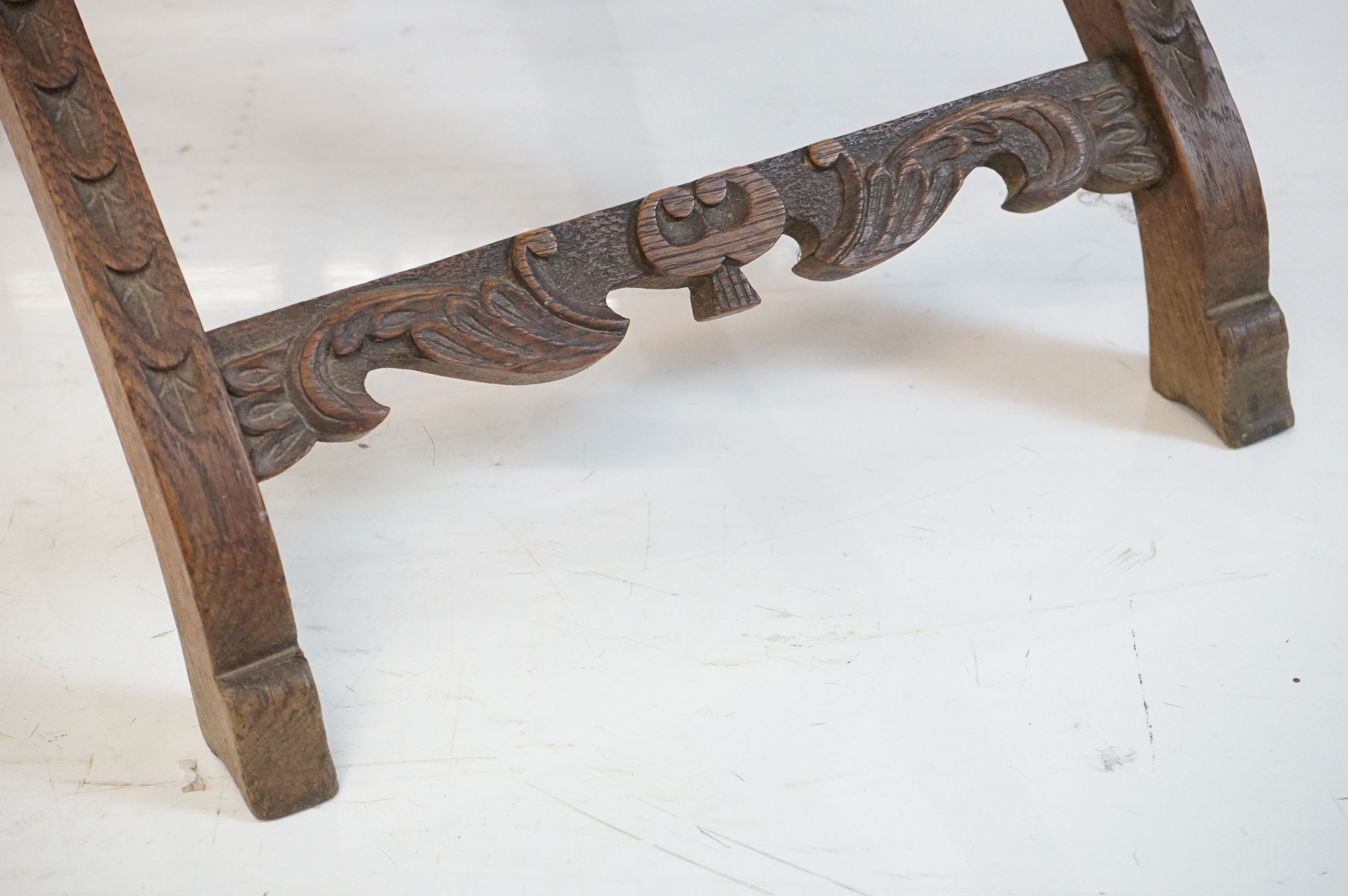 Victorian Walnut Carved Folding Chair, the cresting rail carved with two dolphins or fish beneath - Image 4 of 8