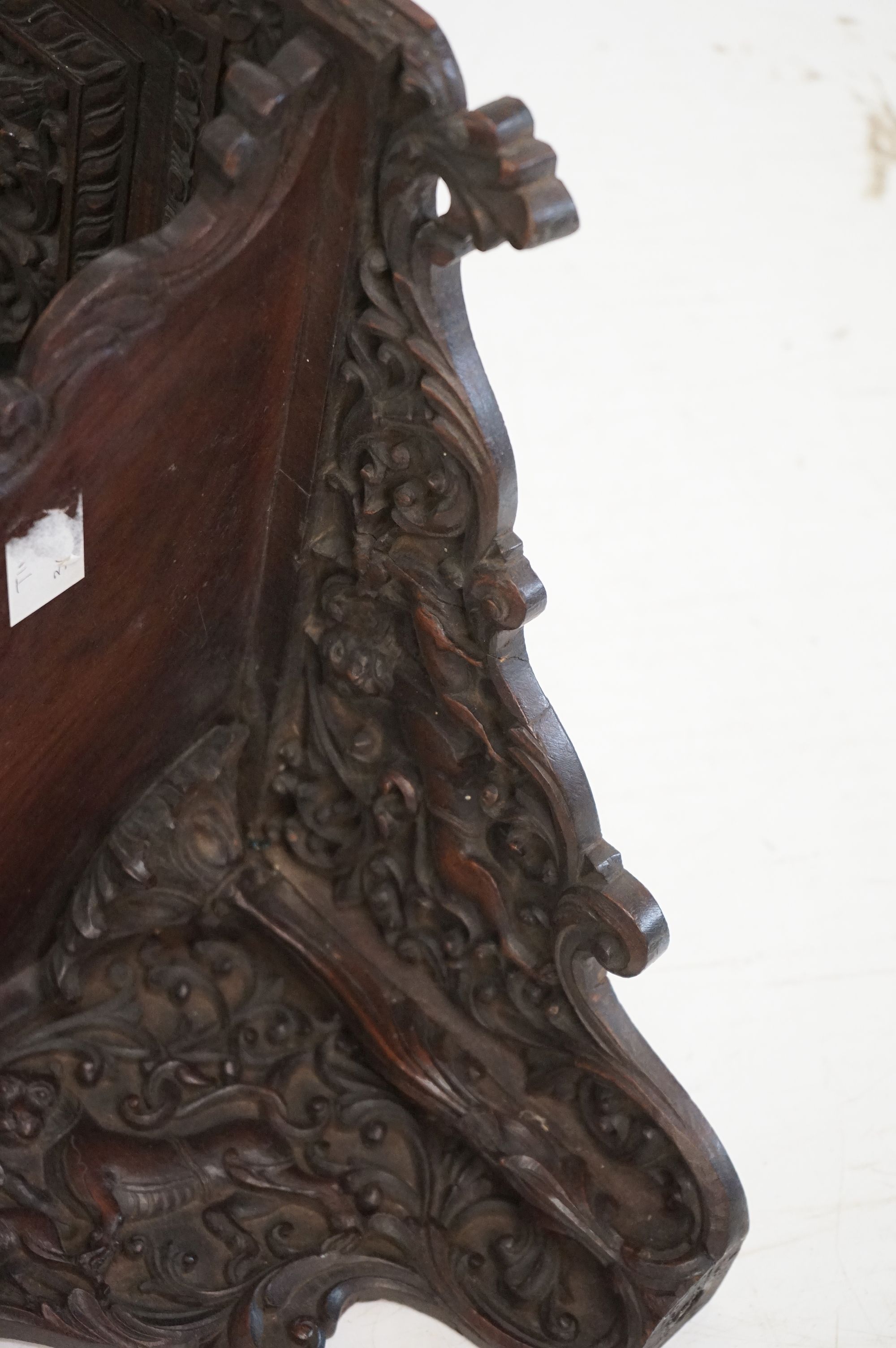 19th century Anglo Indian Hardwood Hanging Corner Shelf, profusely carved including lions, deer, a - Image 4 of 9