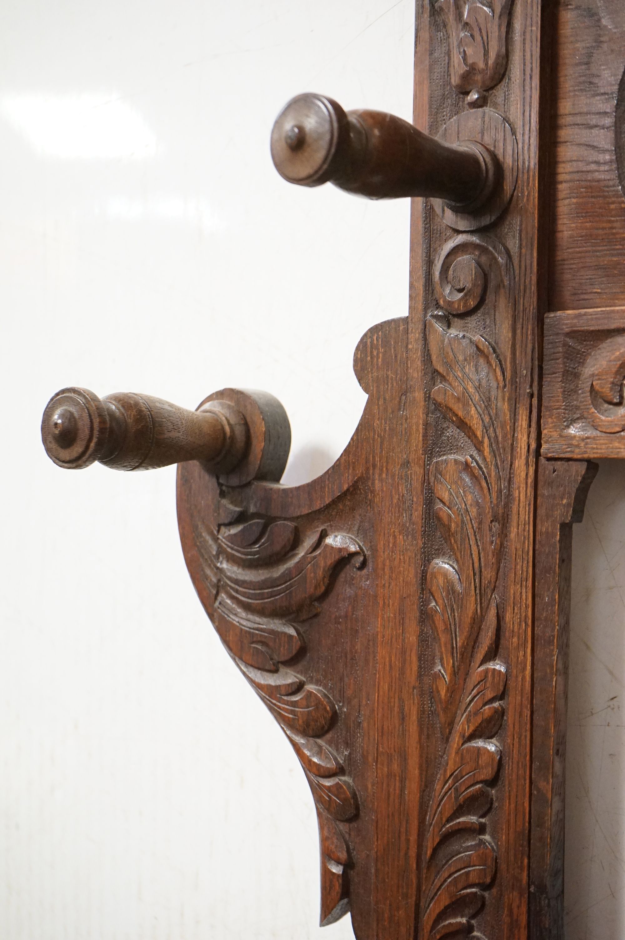 Victorian Oak Hall Stand / Hallstand, heavily carved with foliage scrolls and green man mask, with - Image 4 of 12