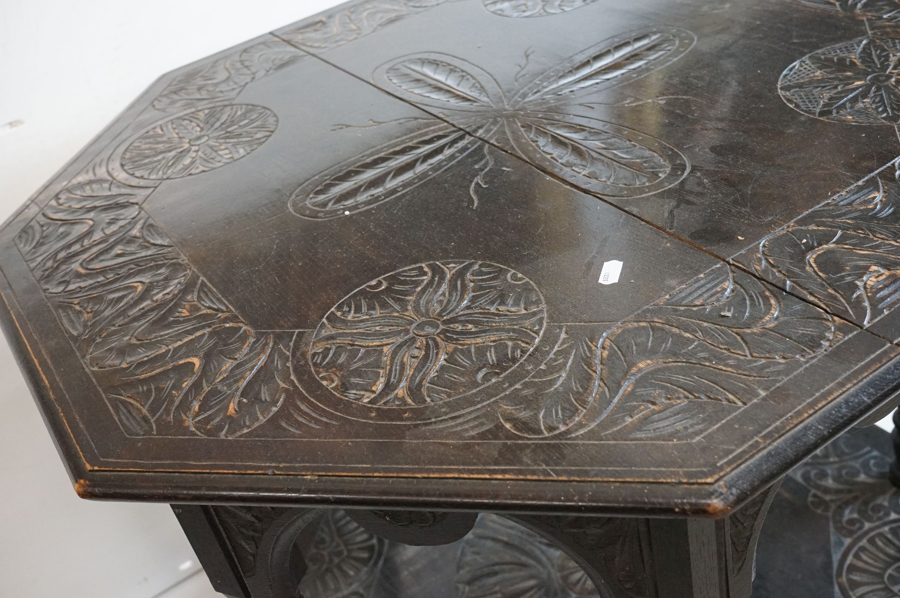 Victorian Dark Oak Octagonal Centre Table in the 17th century manner with carved decoration, - Image 8 of 10