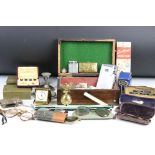 A group of mixed collectables to include early to mid 20th century spectacles, boxes, candlestick,