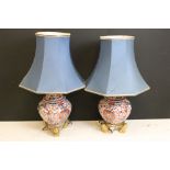 Pair of Chinese Imari table lamps of shouldered form, the floral & foliate decoration with gilt