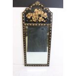 Oriental style Black Wall Mirror with painted leaf decoration, 46cm x 103cm