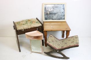 Collection of Furniture including Small Pine Table, Piano Stool, Gout Stool, Victorian Square
