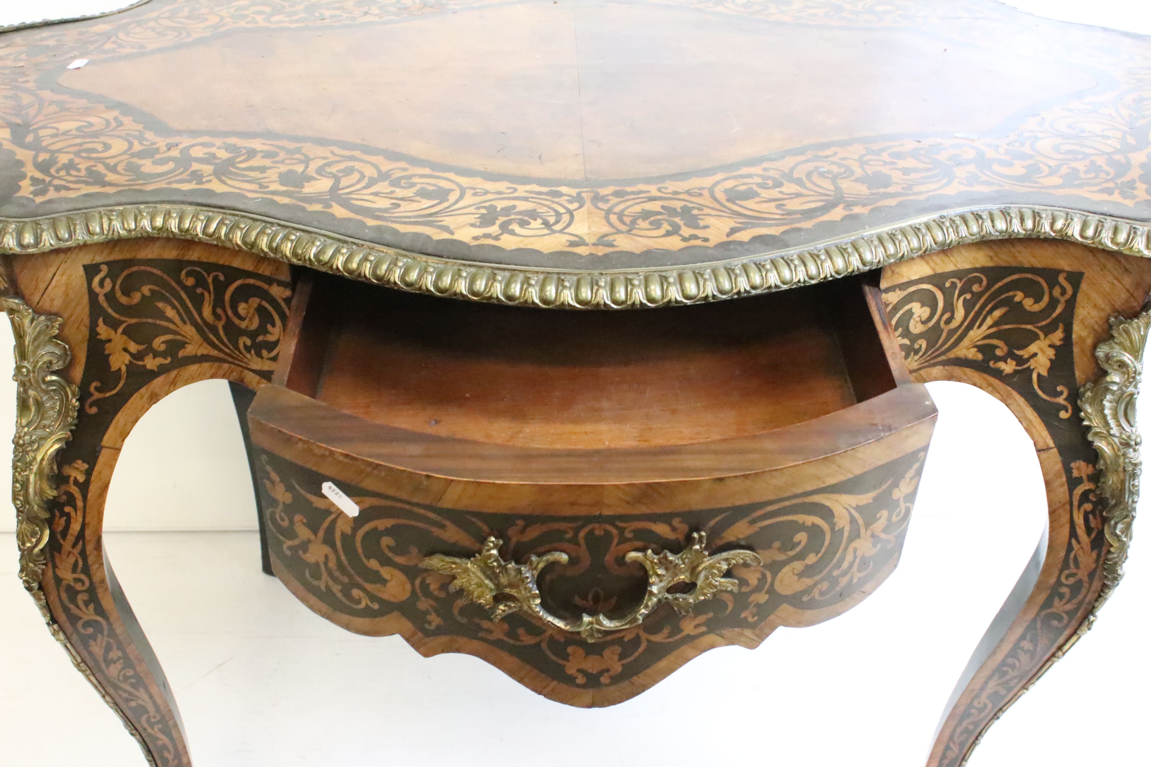French Louis XVI style Walnut and Kingwood Marquetry Inlaid Centre Table, the shaped oval top with - Image 6 of 9