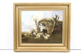 Thomas Sidney Cooper (1803 - 1902), study of sheep by a shelter, oil on canvas, signed and dated