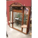 Victorian Oak Overmantle Mirror with five bevelled edge plates, 125cm wide x 142cm high