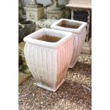 Pair of large glazed terracotta garden planters of fluted tapering form (approx 67cm high)