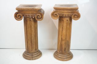 Pair of Hardwood Jardinière Stands in the form of Corinthian Columns, 38cm wide x 75cm high