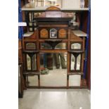 Victorian Rosewood and Marquetry Inlaid Overmantle Mirror comprising twelve bevelled edge plates,