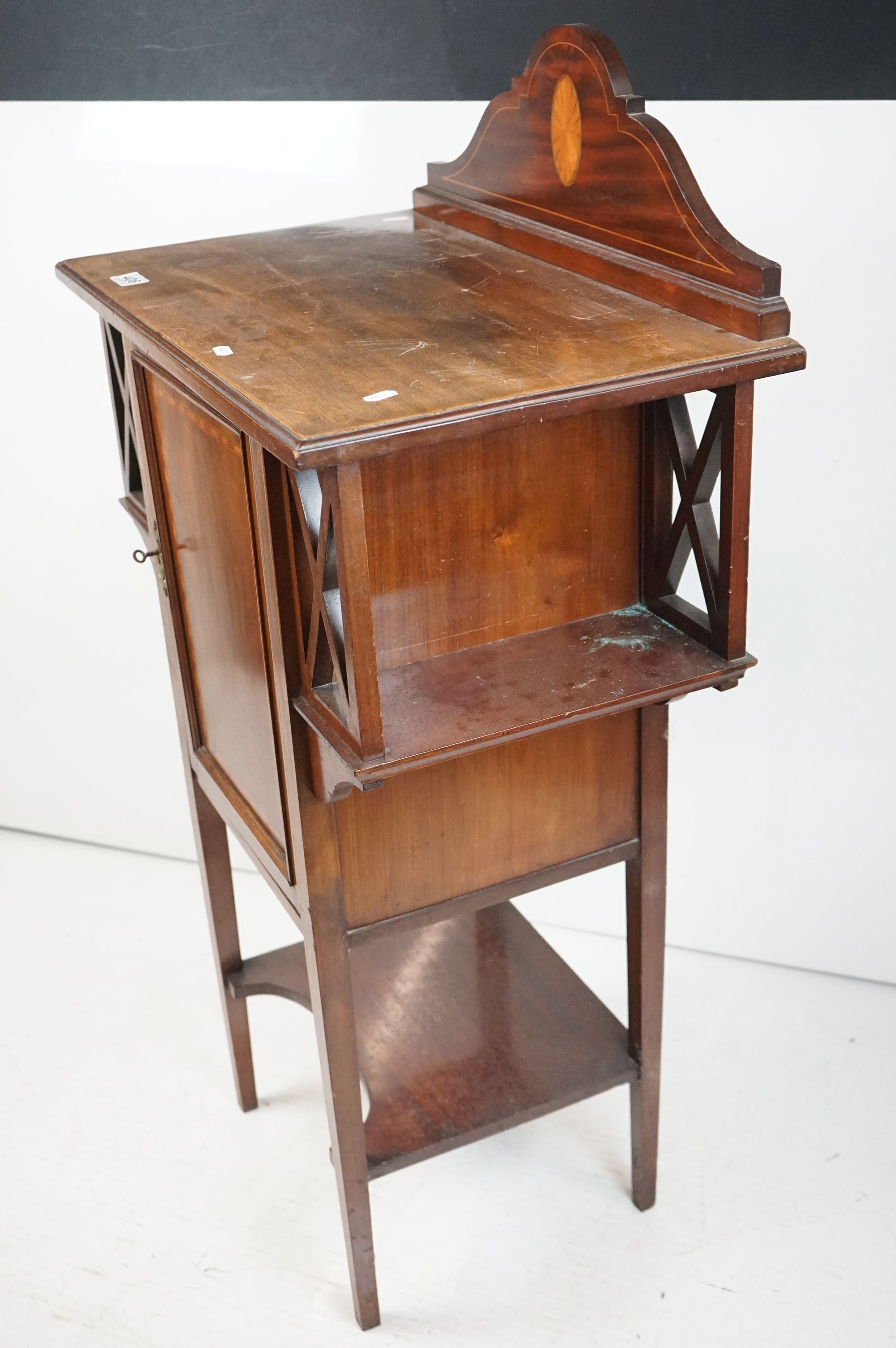 Edwardian Mahogany Inlaid Cabinet of Art Nouveau form, the single panel door flanked by - Image 8 of 12