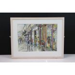 Sue Riley, Rainy Sidewalk, Bath, watercolour, 31.5 x 45.5cm, framed and glazed