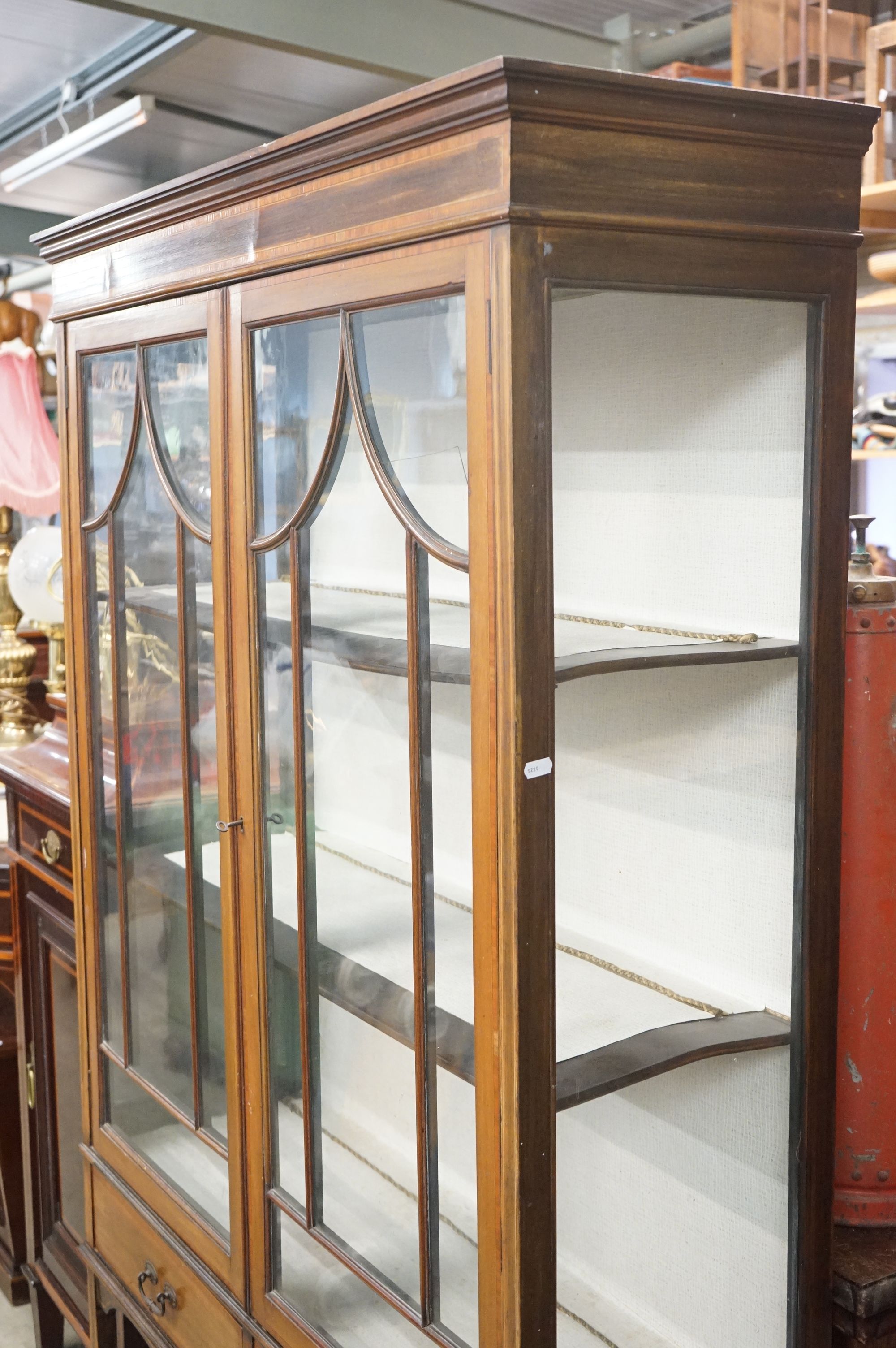 Edwardian Mahogany Inlaid Display Cabinet, the two glazed doors opening to two shelves, with two - Image 2 of 10