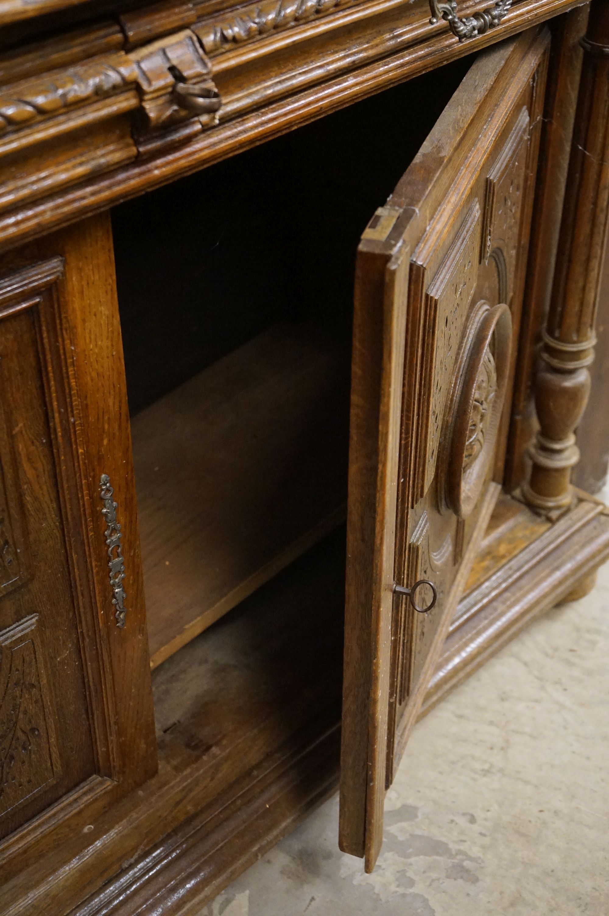 19th century Carved Oak Gothic Cabinet, the upper structure with three carved panel doors, all - Image 17 of 18