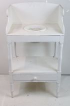 19th century style White Painted Washstand with recess with washbowl and shelf with drawer below,