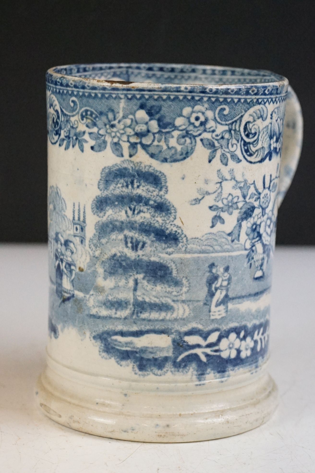 Four 19th century blue & white printed ceramic tankards, featuring early 19th century and Willow - Image 16 of 27