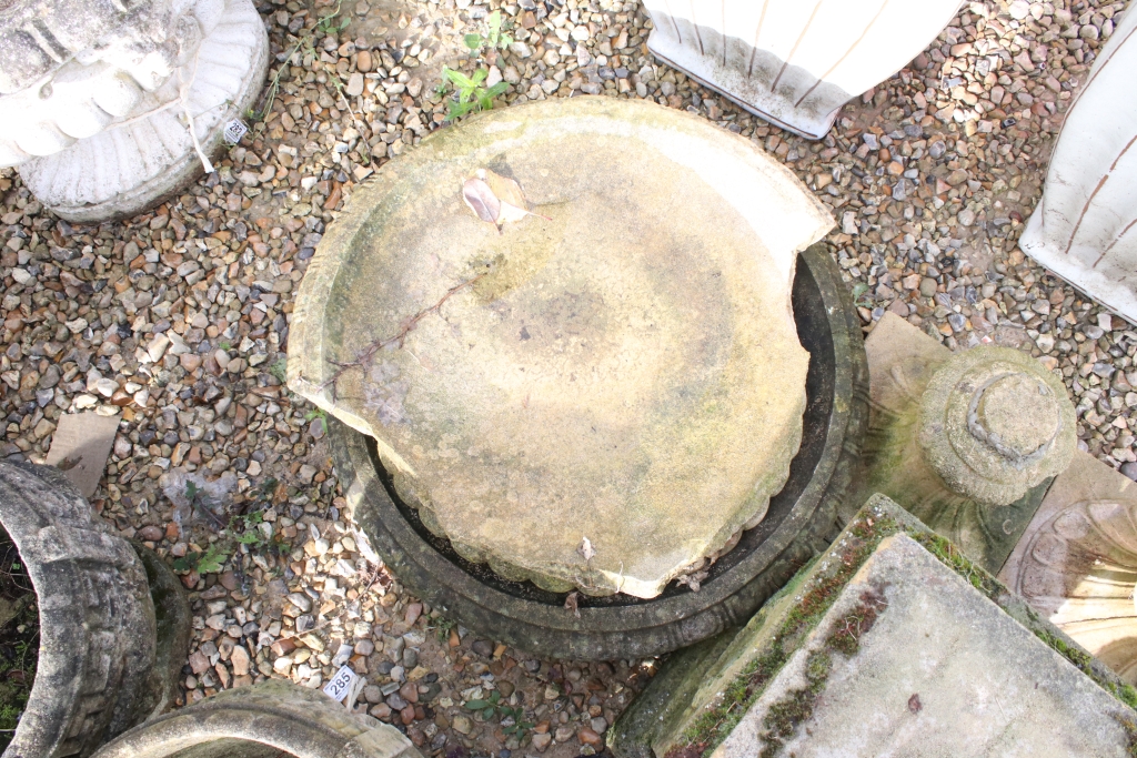 Pair of reconstituted stone bird baths with gadrooned decoration (approx 57cm diameter) with - Image 4 of 5