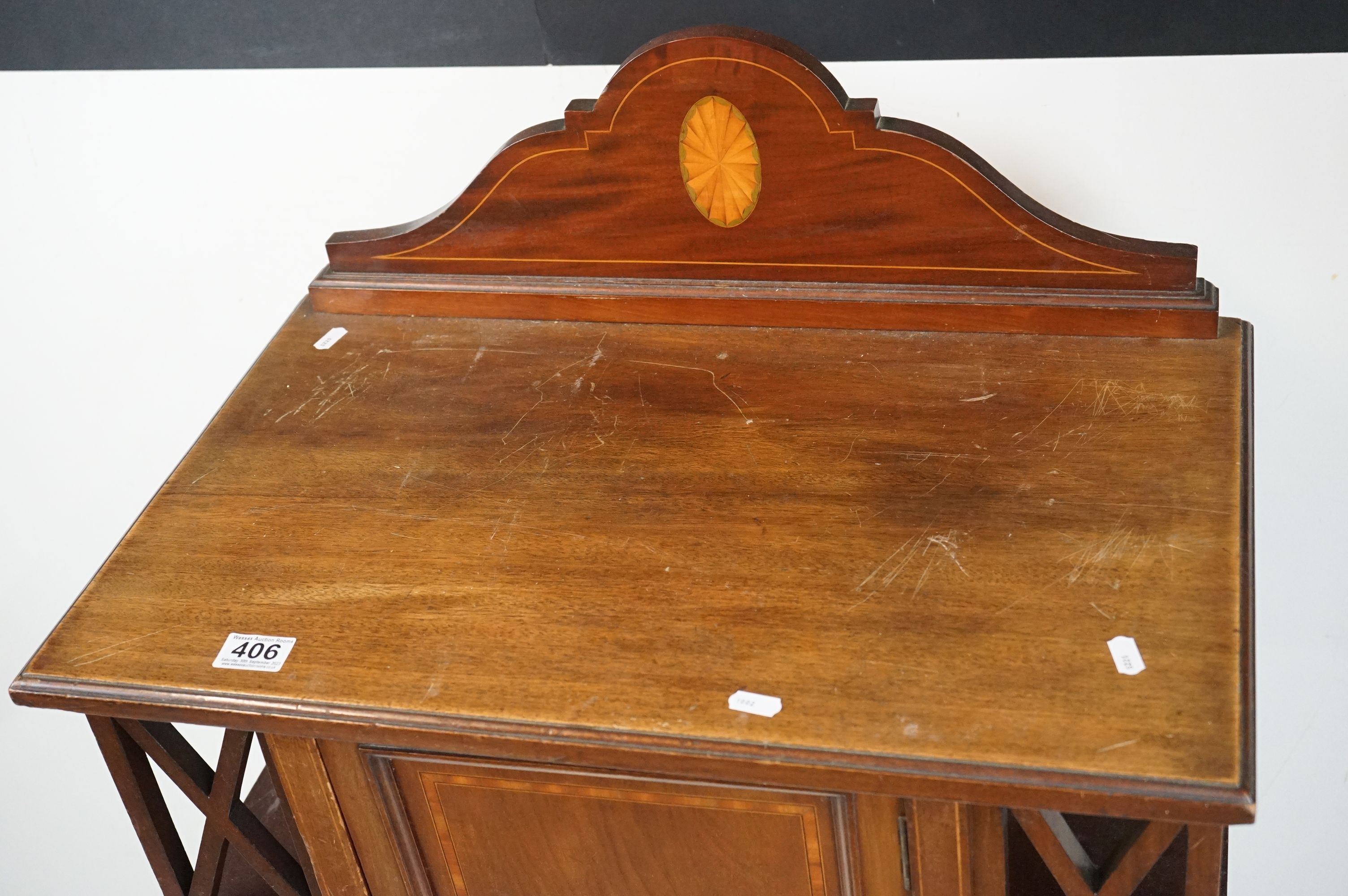 Edwardian Mahogany Inlaid Cabinet of Art Nouveau form, the single panel door flanked by - Image 3 of 12