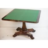 Regency Rosewood Card Table, the rectangular fold-over top with round corners and opening to a