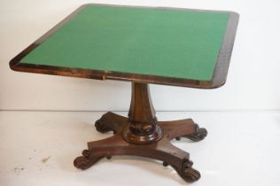 Regency Rosewood Card Table, the rectangular fold-over top with round corners and opening to a