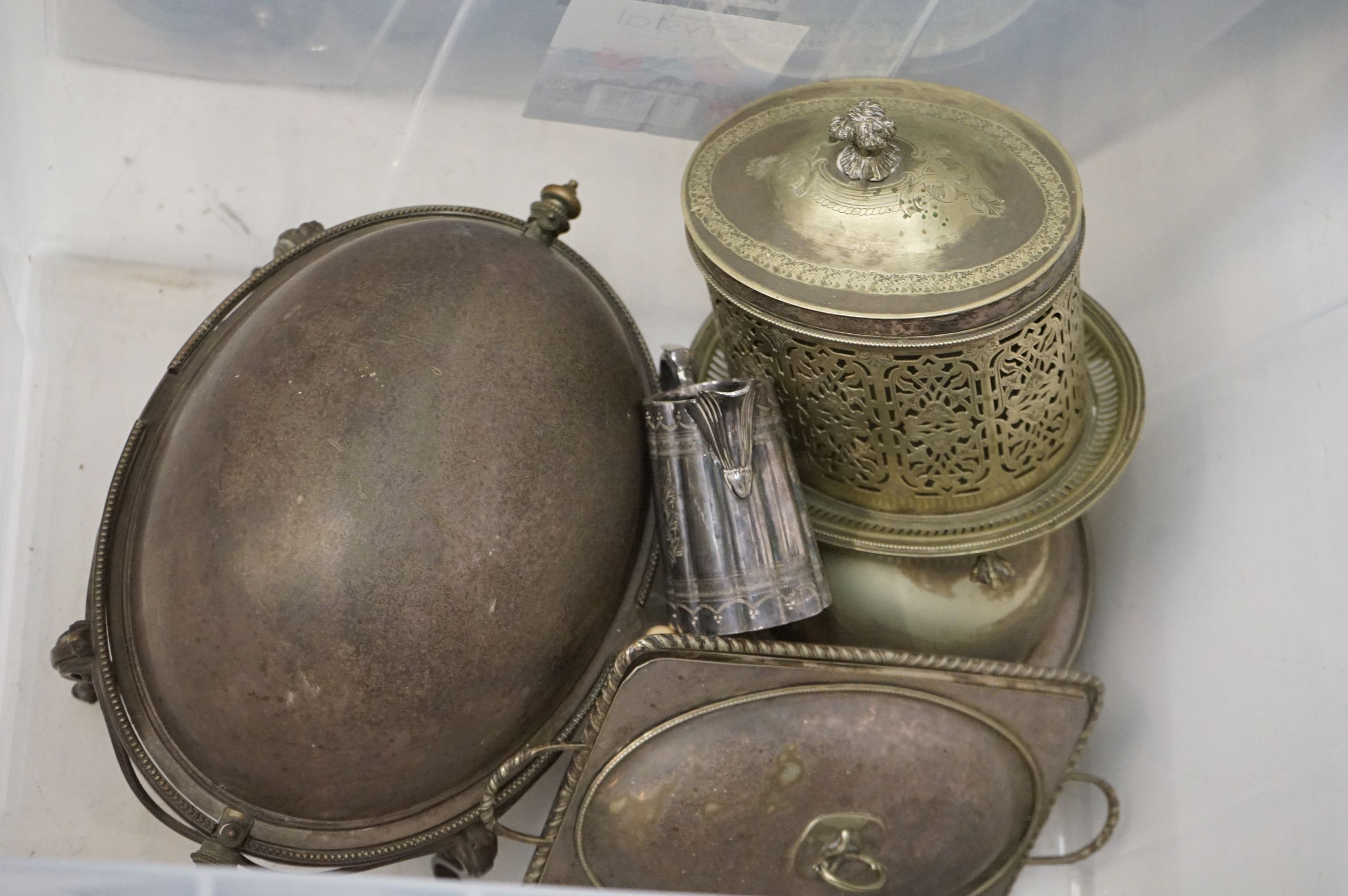 Collection of mixed silver plate to include a four-piece tea set, teapots, serving trays & dishes, - Image 4 of 7