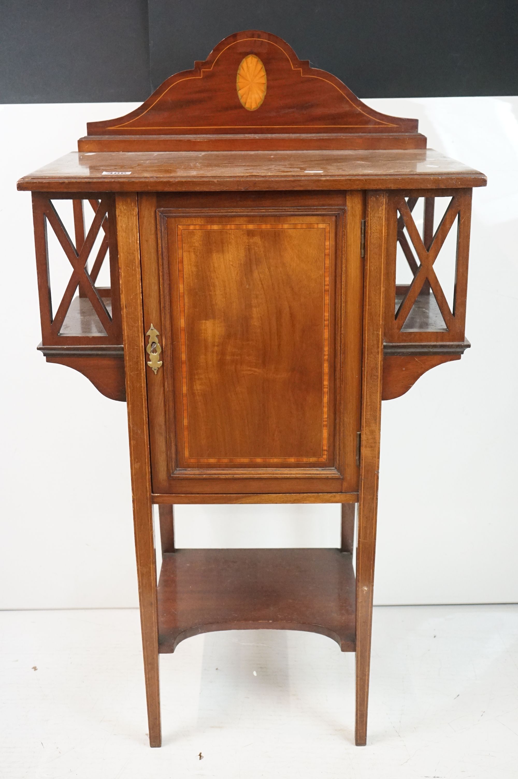 Edwardian Mahogany Inlaid Cabinet of Art Nouveau form, the single panel door flanked by - Image 2 of 12