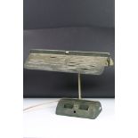 Early-to-mid 20th century desk lamp with cast iron base, vintage contact numbers to shade. (Measures