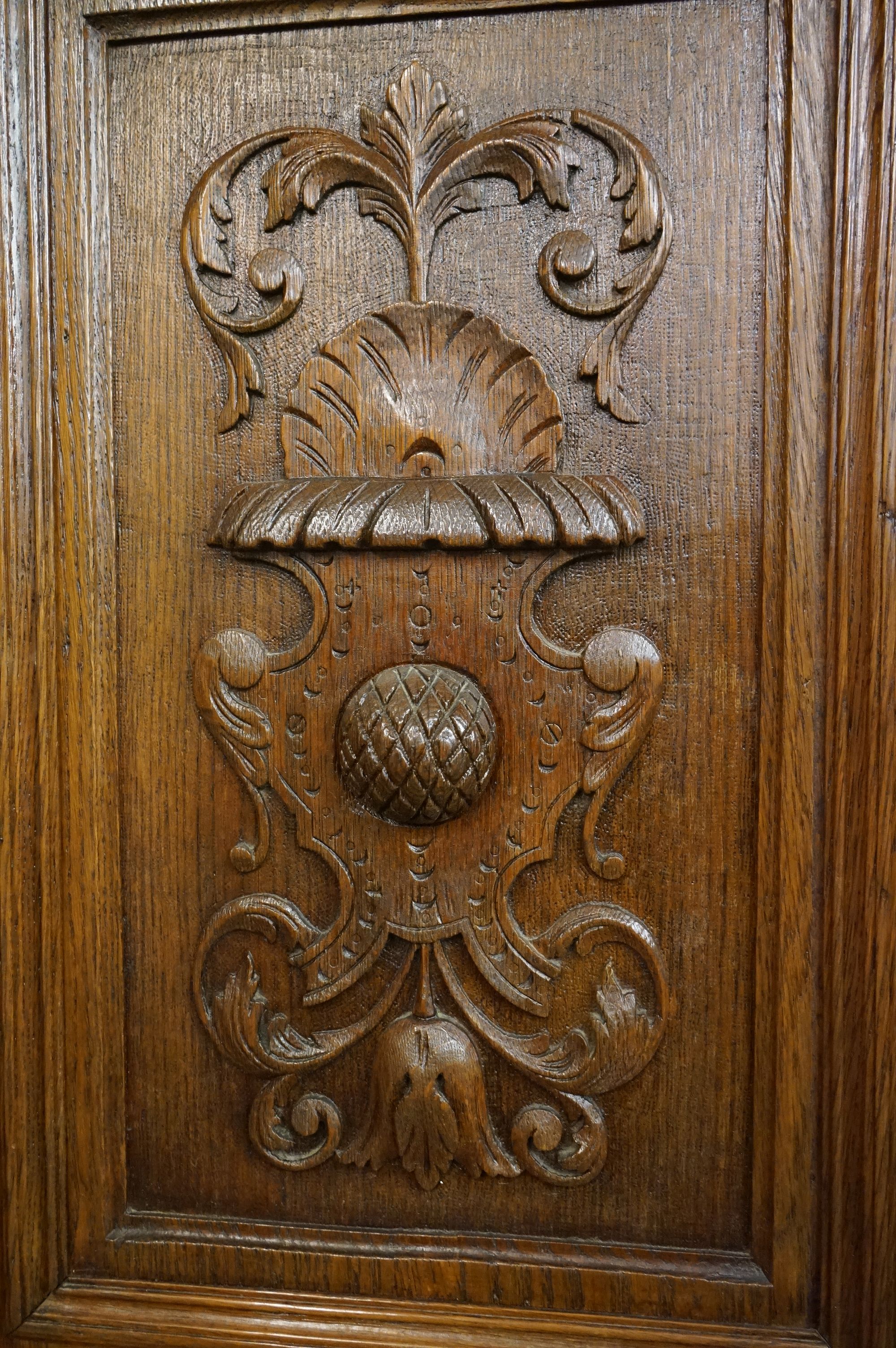 19th century Carved Oak Gothic Cabinet, the upper structure with three carved panel doors, all - Image 4 of 18