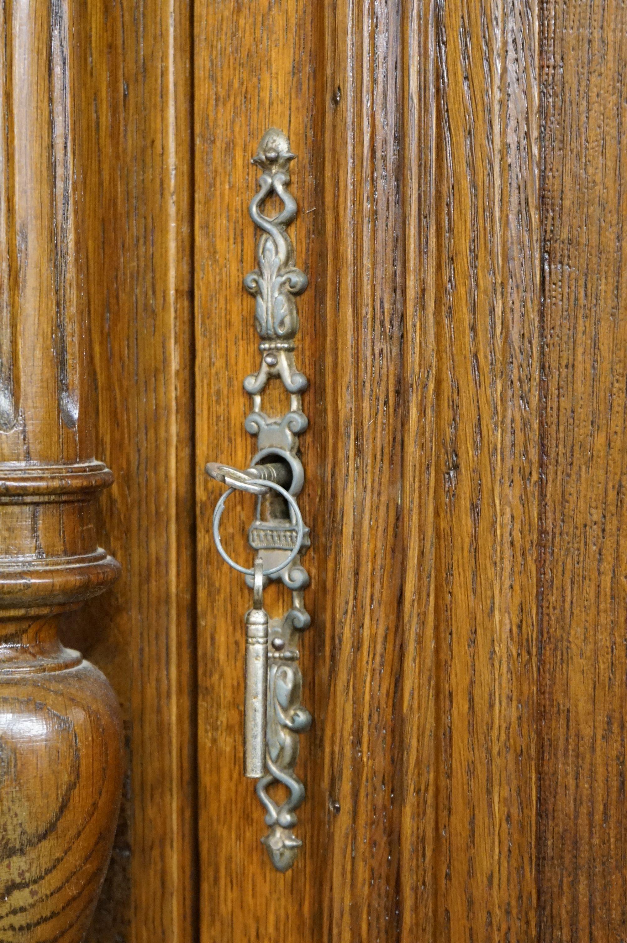 19th century Carved Oak Gothic Cabinet, the upper structure with three carved panel doors, all - Image 5 of 18