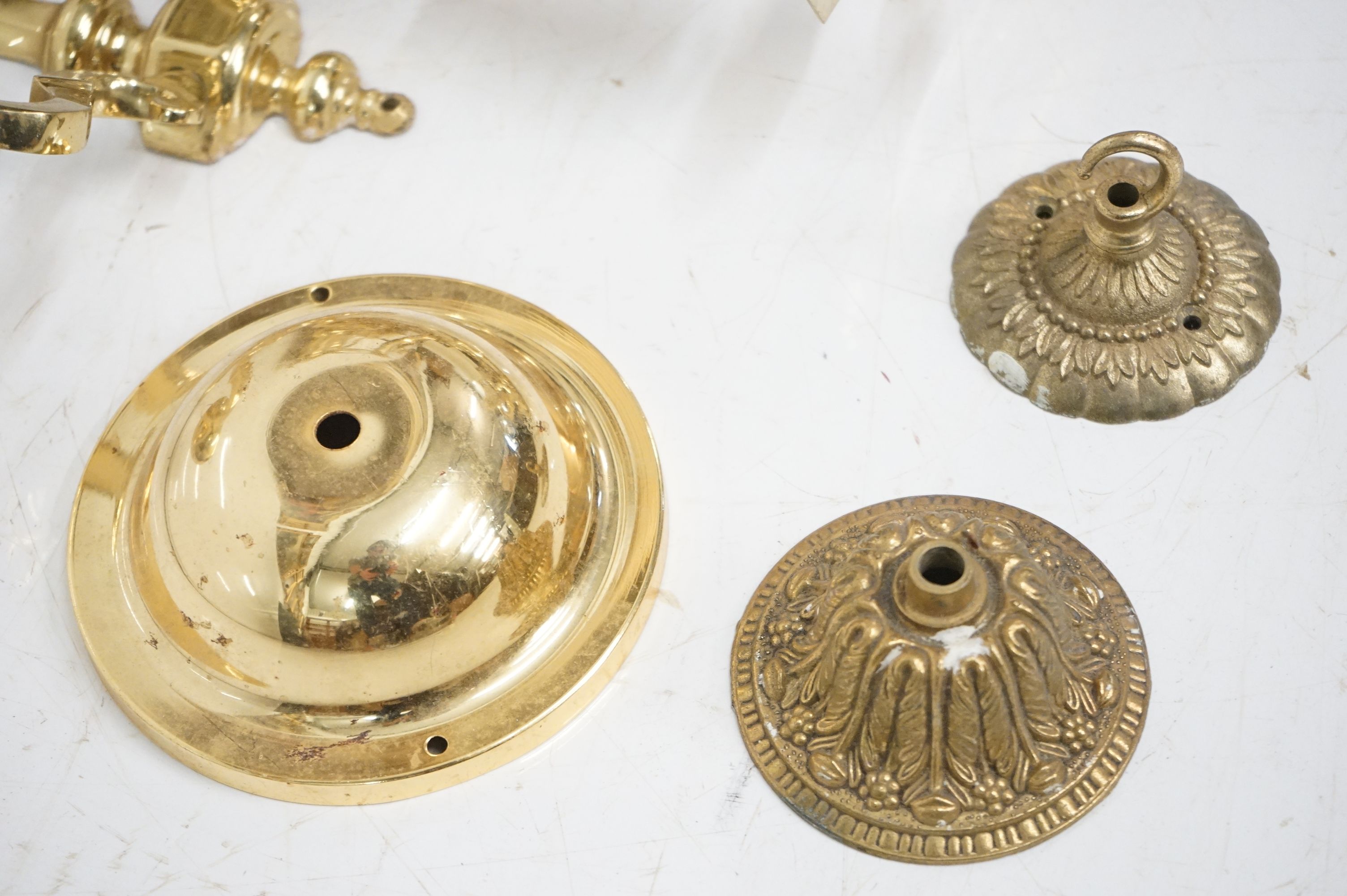 Seven contemporary brass wall lights to include a three-light example (approx 50cm high), a set of - Image 7 of 8