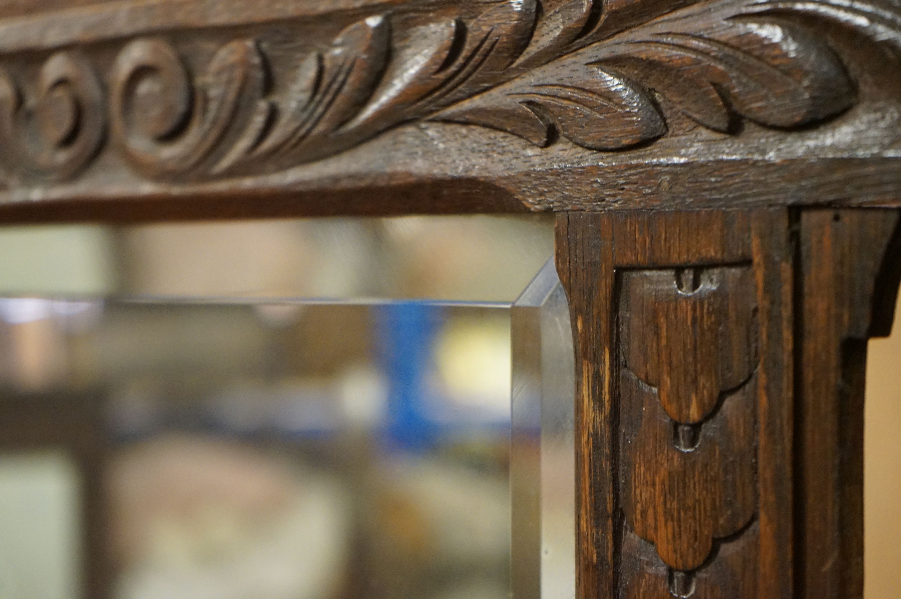 Victorian Oak Hall Stand / Hallstand, heavily carved with foliage scrolls and green man mask, with - Image 6 of 12