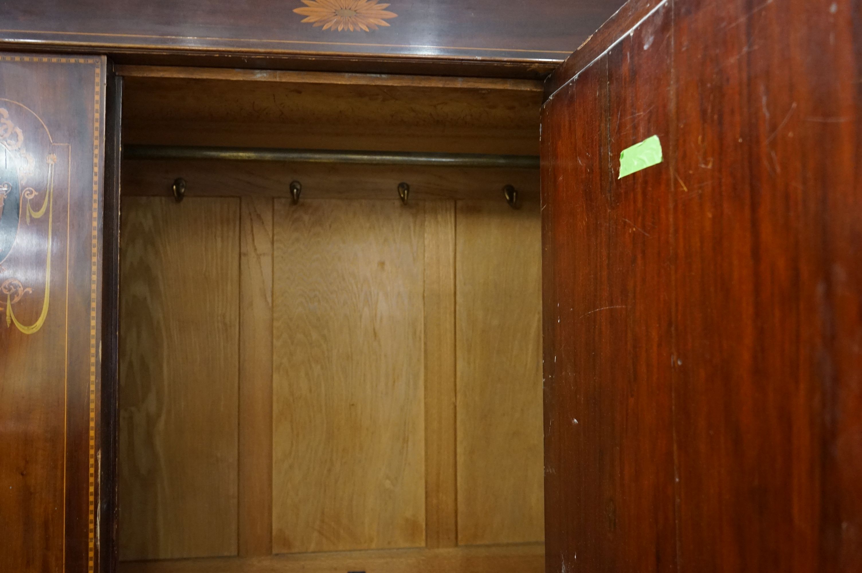 Edwardian Mahogany Inlaid Wardrobe, the single mirrored door opening to a hanging space above a long - Image 6 of 11