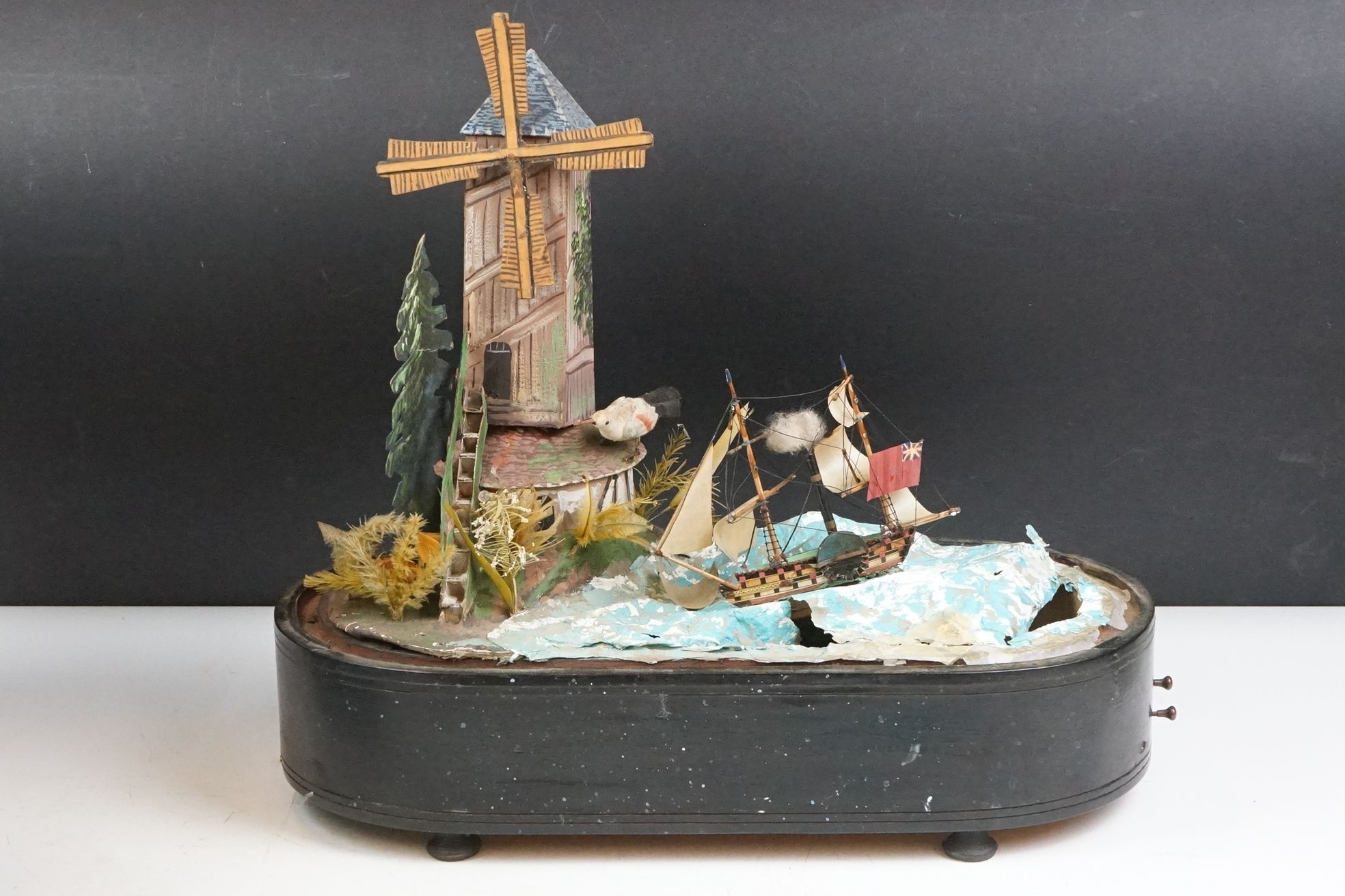 19th Century Victorian diorama automaton featuring a sea side scene including a model boat and - Image 3 of 9