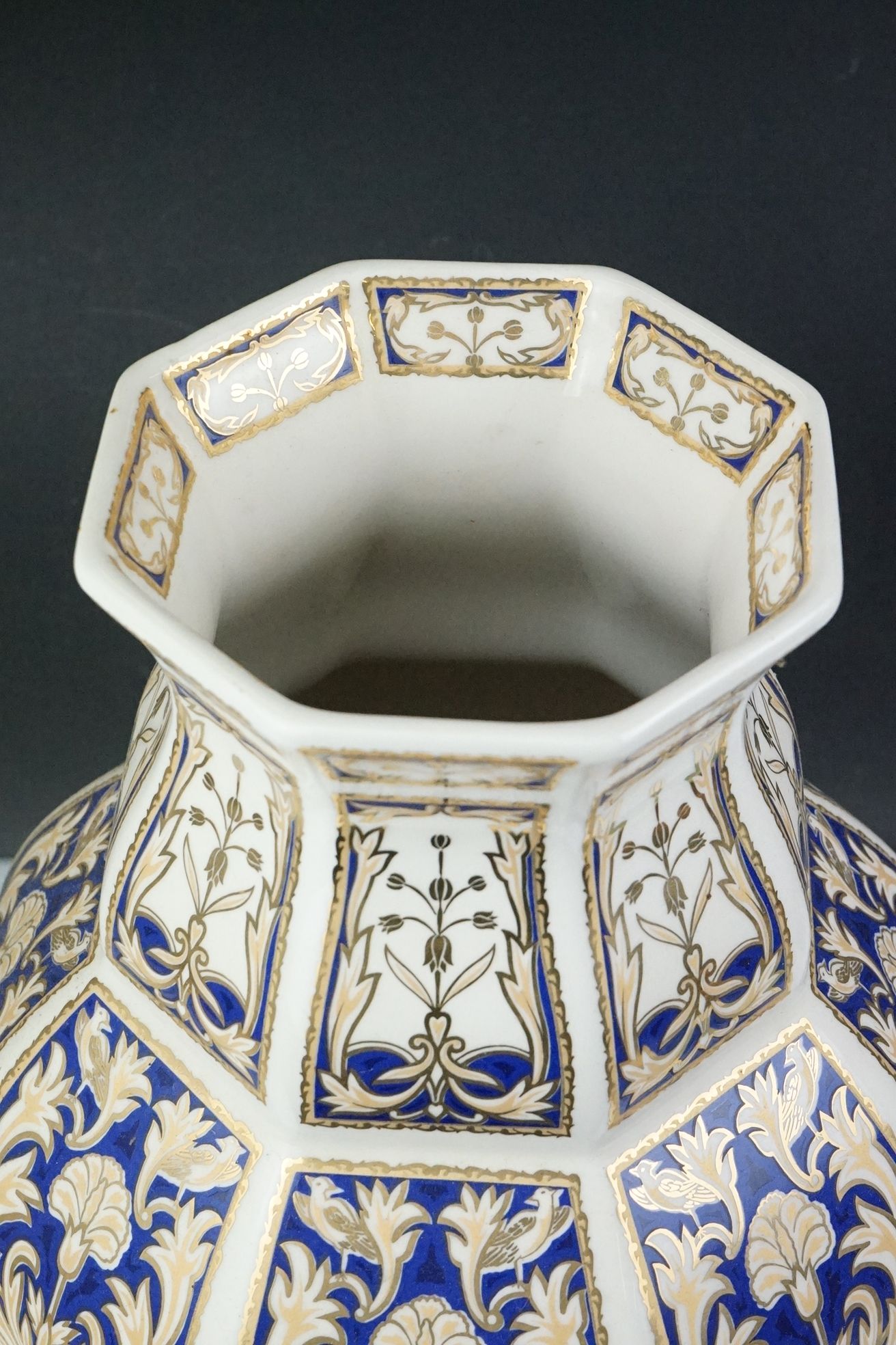 Set of four 20th Century ceramic vases of panelled octagonal design, each each having blue and - Image 15 of 16