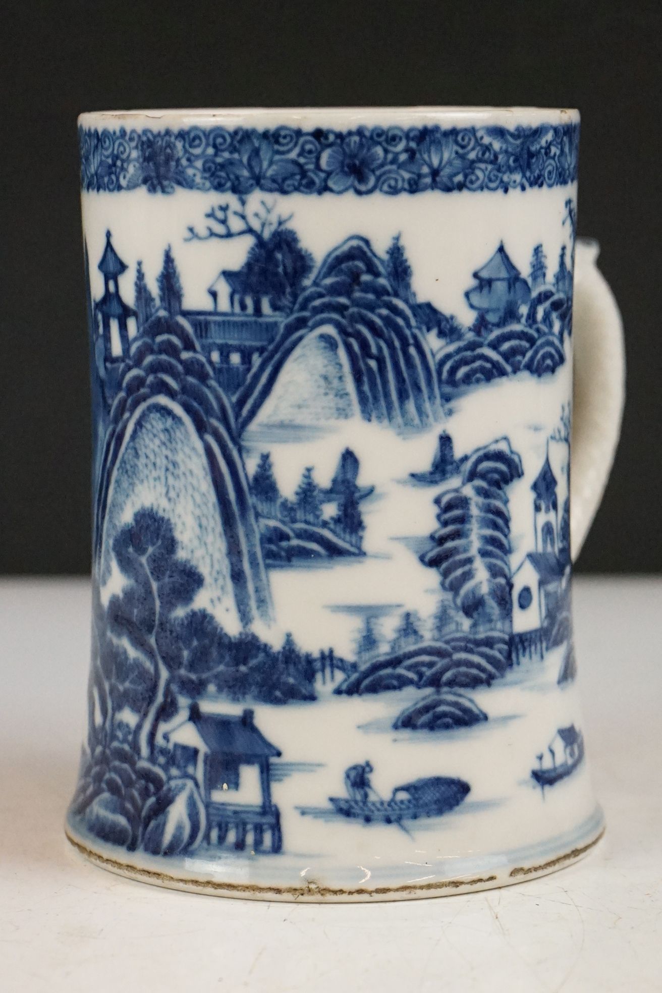Four 19th century blue & white printed ceramic tankards, featuring early 19th century and Willow - Image 9 of 27