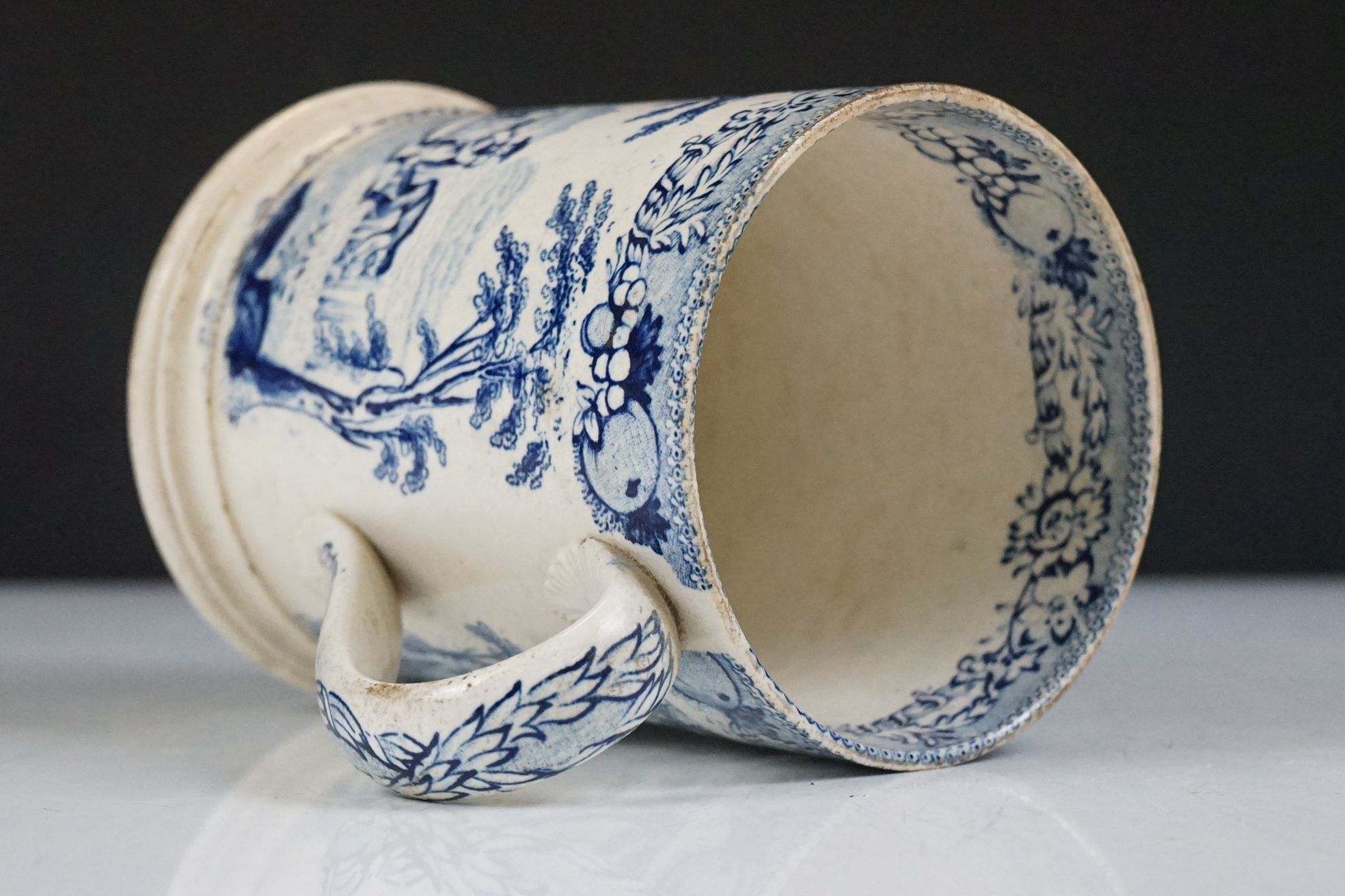 Four 19th century blue & white printed ceramic tankards, featuring early 19th century and Willow - Image 6 of 27