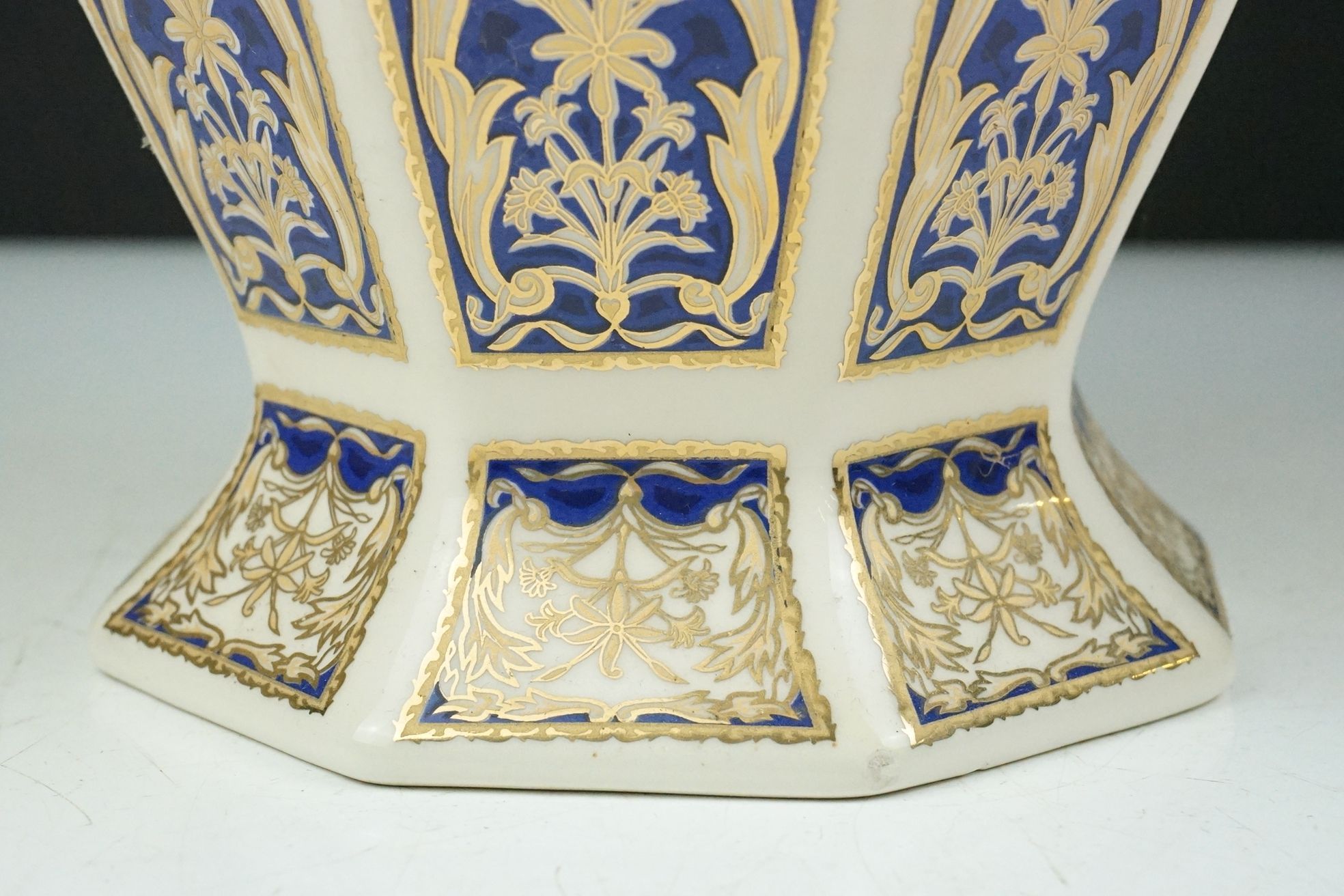 Set of four 20th Century ceramic vases of panelled octagonal design, each each having blue and - Image 16 of 16