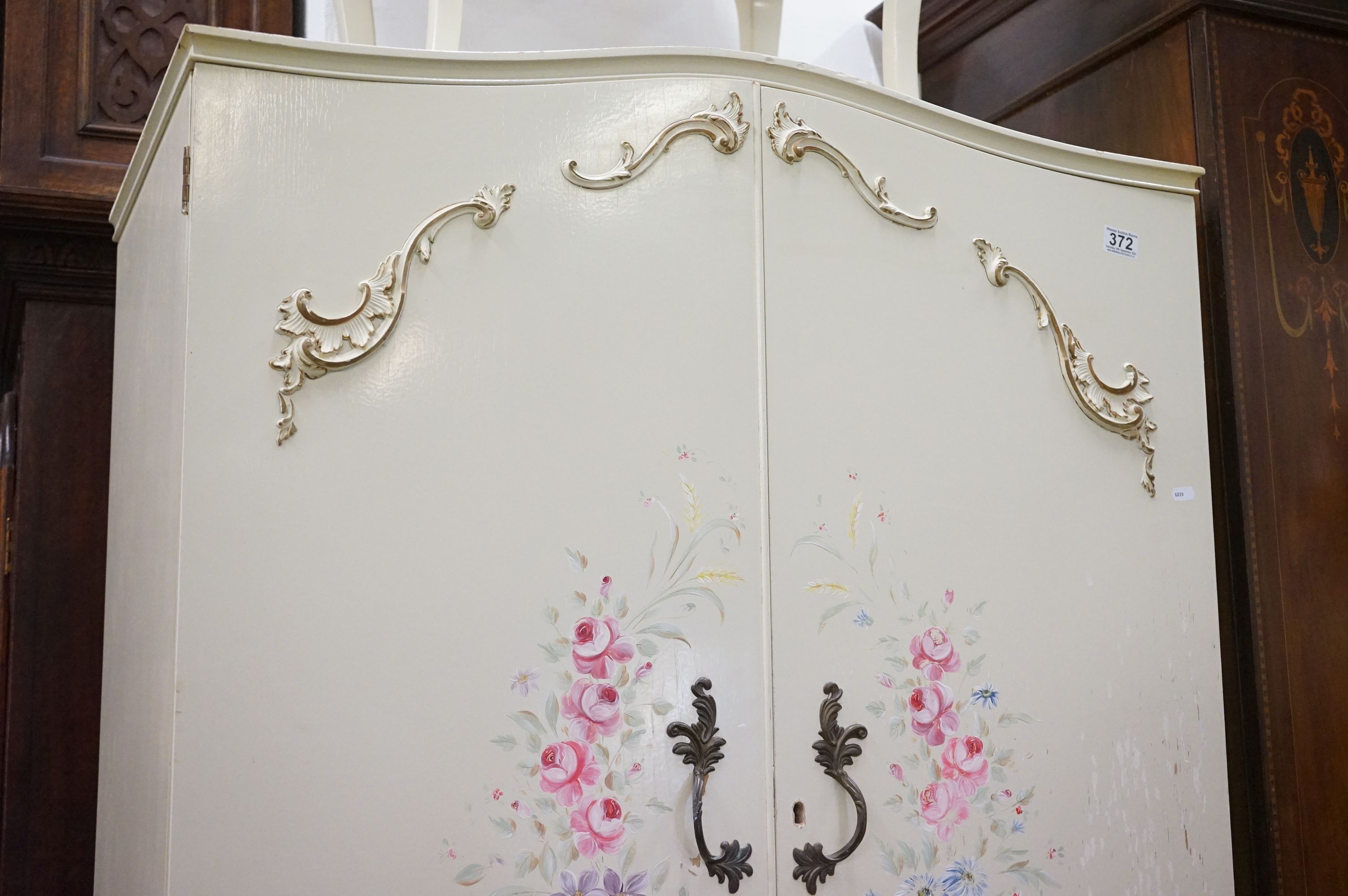 Mid century French style Cream Wardrobe, the two panel doors with applied scroll decoration and hand - Image 2 of 10